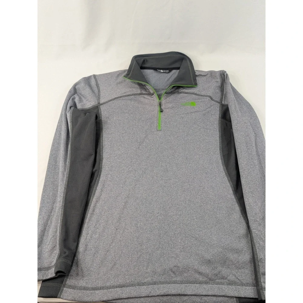 The North Face Mens Outdoor Hiking‎ Gray Volt Green 1/4 Zip Pullover Medium Base
